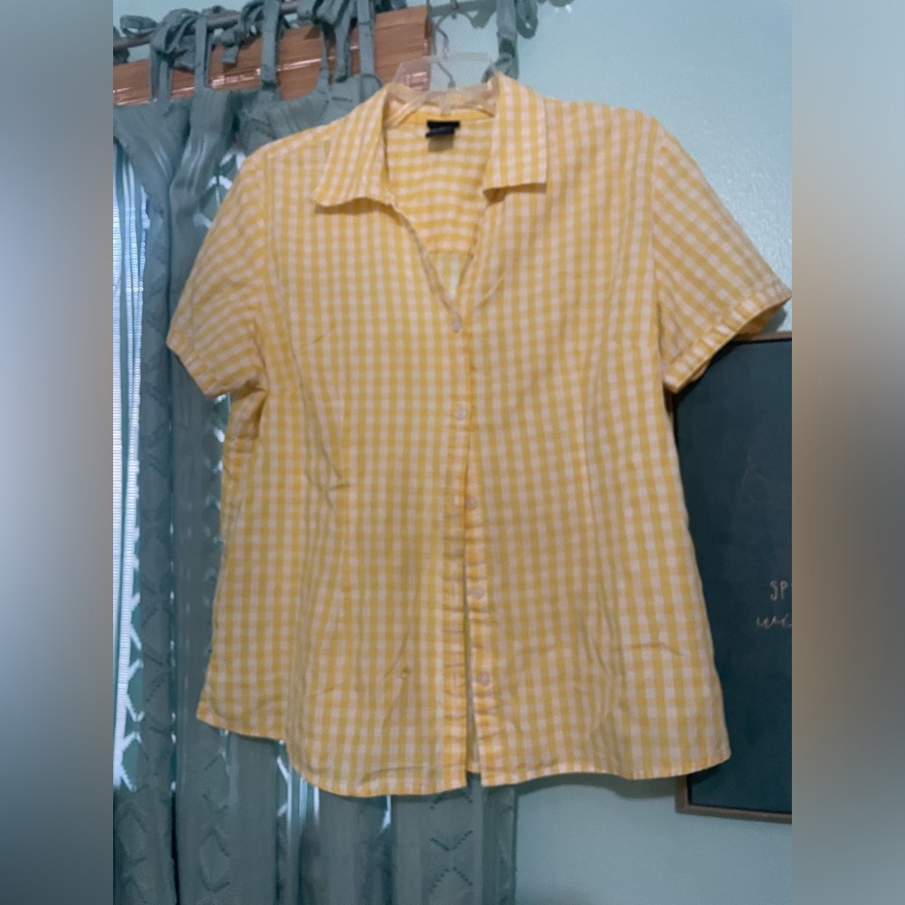Vintage Y2K basic editions Women's Yellow Gingham Button-Up Shirt